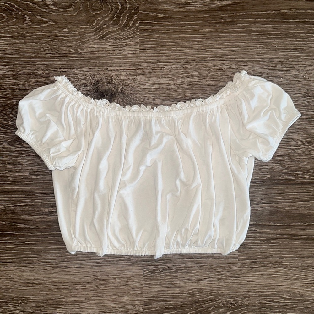 Forever 21 off-the-shoulder puff-sleeve crop top
